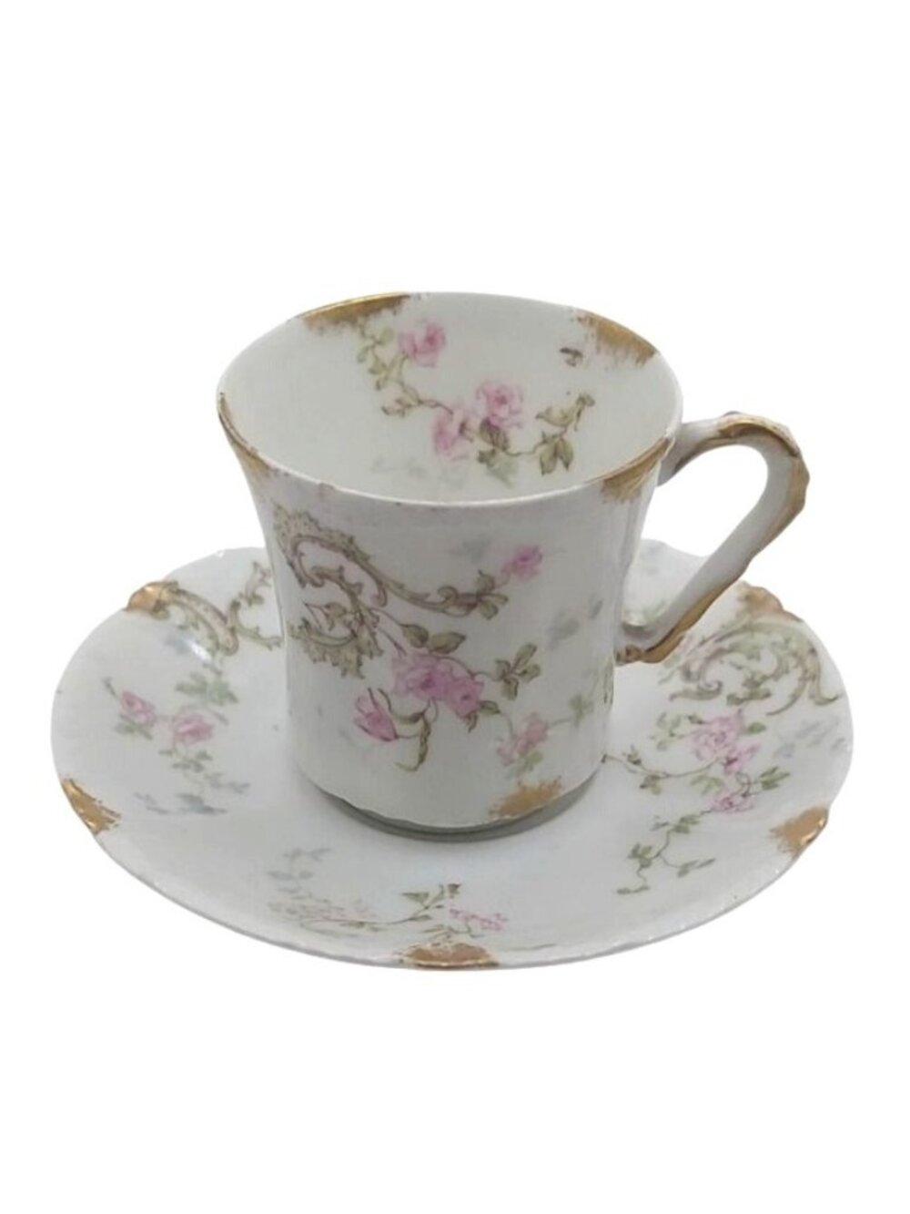 Haviland Demitasse Cup Saucer Set Rosalinde Pink Floral Porcelain Limoges France